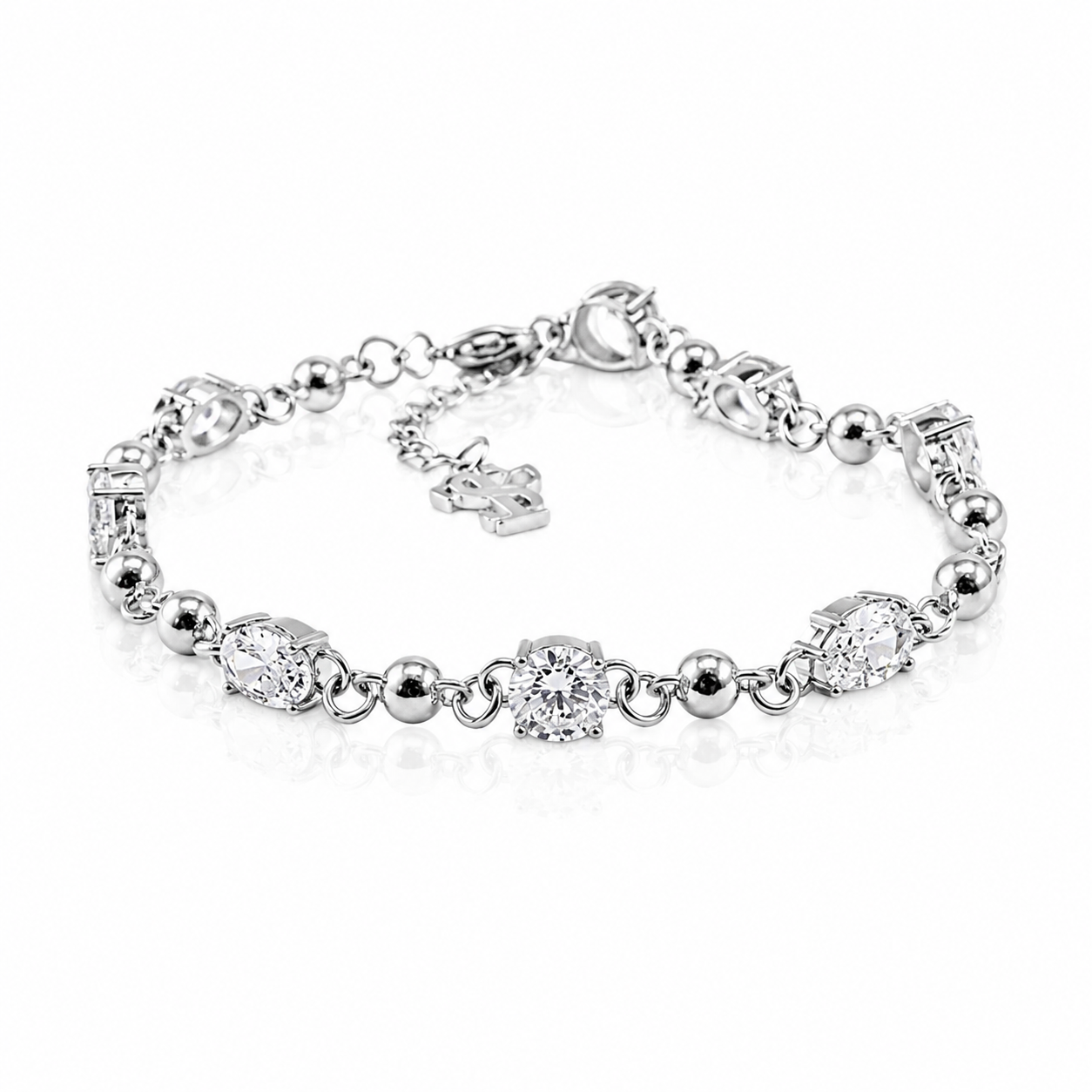 Crystal & Sterling Silver 3mm Gemstone Bracelet