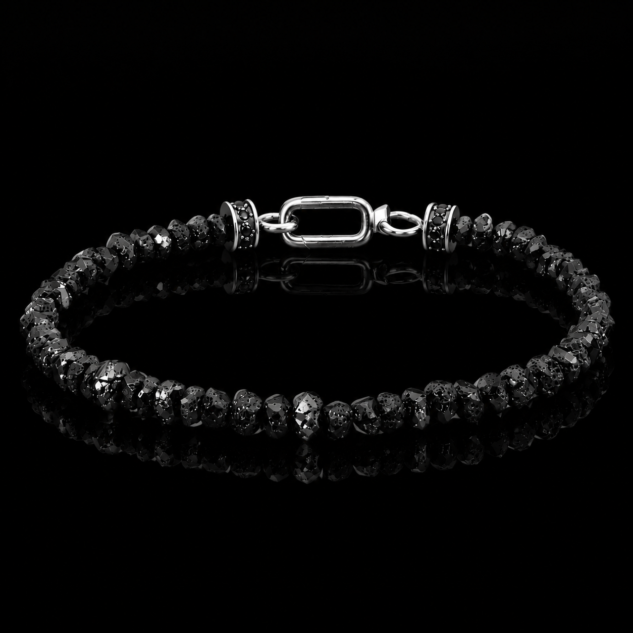 Natural Black Stone 6mm Raw Beaded Bracelet