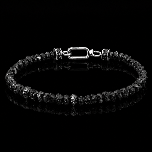 Natural Black Stone 6mm Raw Beaded Bracelet