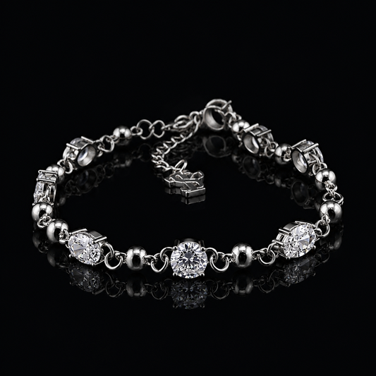 Crystal & Sterling Silver 3mm Gemstone Bracelet