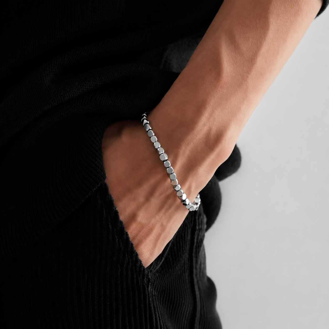 925 Sterling Silver 4mm Beaded Chain Bracelet