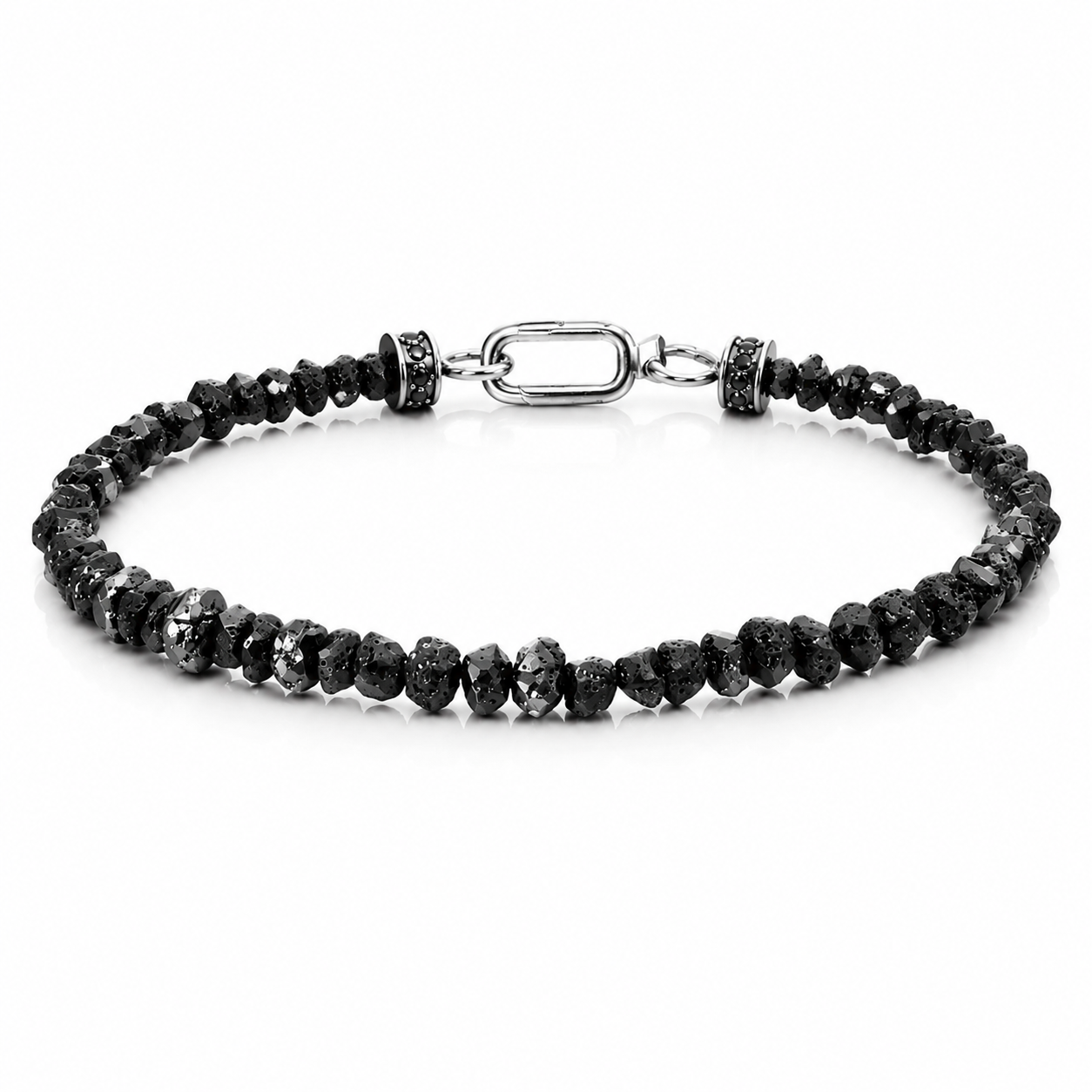 Natural Black Stone 6mm Raw Beaded Bracelet